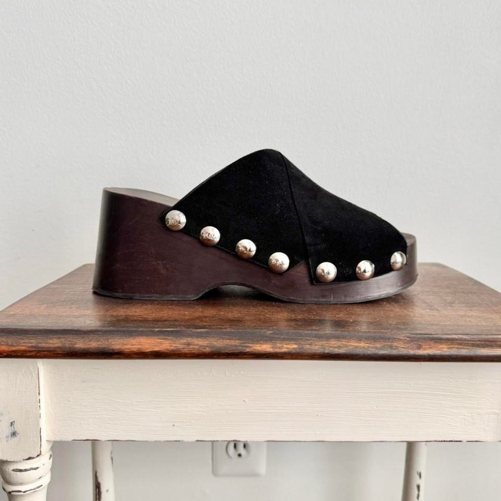 GANNI Black Suede Mule Size 41 / US 10 wood platform clog